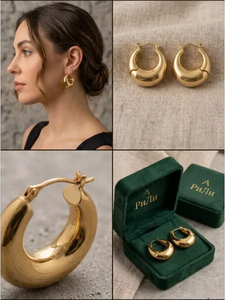 Серьги круглые объемные золотистые