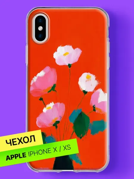 Чехол на iPhone X iPhone XS с принтом Нежные маки на алом Bloopskin