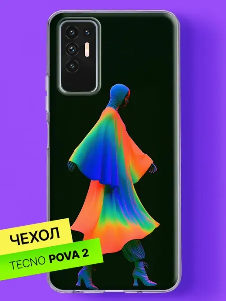 Чехол на Pova 2 с принтом Радужный силуэт в платке TECNO