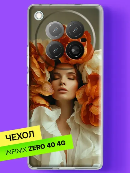 Чехол на Zero 40 Девушка в оранжевых цветах Infinix