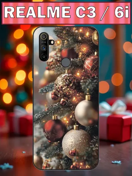 Чехол на Realme C3 новогодняя елка с шариками iNCoverCase
