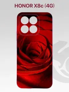 Чехол на Honor X8c 4G с защитой камеры, с внутренней подкладкой из микрофибры, сиренево-лиловый с принтом БУТОН РОЗЫ / Хонор Х8c