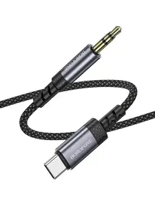 Аудио-переходник Borofone BL24 Type-C to 3.5 Jack AUX, 1 метр, металлик / кабель для наушников / провод аукс в машину