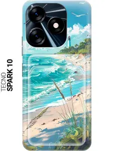 Силиконовый чехол на Tecno Spark 10 / 10C с принтом "Чайки у маяка" с карманом для карты