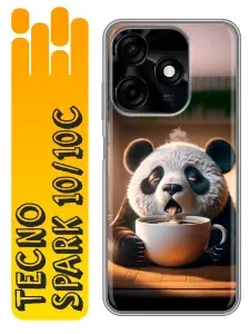 Чехол для Tecno Spark 10, Spark 10С с принтом смешная панда на Техно Спарк 10, Спарк 10С
