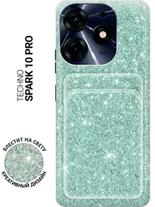 Чехол с карманом для карт на Tecno Spark 10 Pro / Техно Спарк 10 Про с принтом "Мятные блестки"