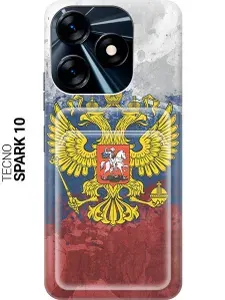 Чехол с карманом для карт на Tecno Spark 10 / Техно Спарк 10 с принтом "Герб и Флаг РФ"