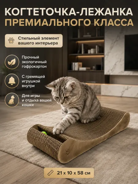 Когтеточка для кошки напольная картонная с лежанкой