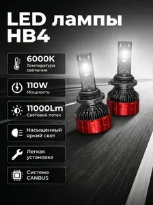 Светодиодные лампы M8 HB4 80W c обманкой для ПТФ Subaru Forester 1997-2002 для Противотуманок / Субару Форестер / 12V-24V LED 12 чипов автомобильные LED лампочки