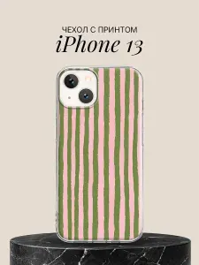 Чехол на iPhone 13 с принтом Розовые и зелёные волны