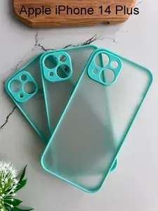 Чехол для айфон 14 плюс / iphone 14 plus, бирюзовый, прозрачный, защита камеры