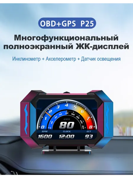 MITTEINFO HUD дисплей P25 с экраном OBD2+GPS для авто