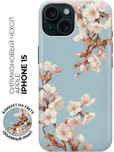 Силиконовый чехол на Apple iPhone 15 с принтом "Вишнёвая дымка"