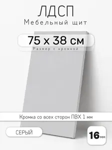 Мебельный щит из ЛДСП 16 мм, серый, 75 х 38 см, с кромкой, полка для шкафа и стеллажа