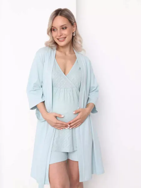 Hunny Mammy Костюм домашний для беременных и кормящих халат топ шорты