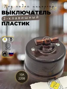 Выключатель ретро BIRONI Бирони 2-клавишный поворотный, негорючий пластик, цвет МЕДНЫЙ ВЕК B1-202-16