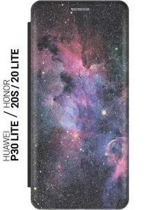 Чехол-книжка на Honor 20 Lite / 20s / Huawei P30 Lite / Хуавей П30 Лайт / Хонор 20 Лайт / 20s с 3D принтом "Открытый космос" черный