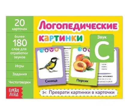 Обучающая книга Логопедические картинки. Звук С , 20 карточек, 24 стр.