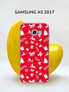 Силиконовый чехол на Samsung Galaxy A5 2017 / Самсунг A5 2017 "Новогодний - Красный новогодний фон"