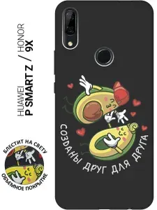 Матовый Soft Touch силиконовый чехол на Huawei P Smart Z, Y9 Prime (2019), Honor 9X, 9X Premium, Хуавей П Смарт Зет, У9 Прайм (2019), Хонор 9Х, 9Х Премиум с 3D принтом "Avo-Love" черный матовый