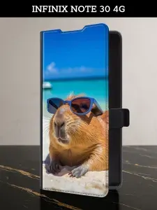 Чехол-книжка на Infinix Note 30 4G (Инфиникс Ноте 30 4G) с картой с капибарой