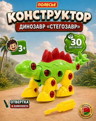 Полесье Конструктор скрутка Динозавр Стегозавр с отверткой 30 деталей