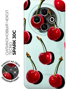 Силиконовый чехол на Tecno Spark 30C с принтом "Вишнёвый рай" прозрачный