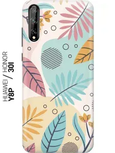 Силиконовый чехол на Honor 30i / Huawei Y8P / Хуавей У8Р / Хонор 30ай с принтом "Аппликация из листочков"