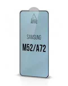 Защитное стекло Afive 3D 9H full на Samsung A72/M52 с олеофобным покрытием, БЕЗ ВЫРЕЗА под камеру, не мешает работе датчиков, в полный размер телефона, легко клеить, прозрачное с черной рамкой