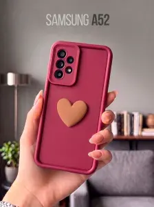 Силиконовый чехол на Samsung A52, для Самсунг А52 с объёмным 3D сердцем и высокими бортиками