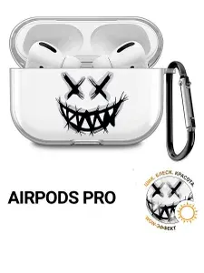 Прозрачный чехол для наушников Apple AirPods Pro / АирПодс Про силиконовый с 3D принтом "Mad Smile"