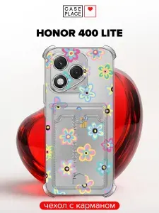 Чехол на Honor 400 Lite (Хонор 400 Лайт) с карманом и принтом "Летние цветочки"