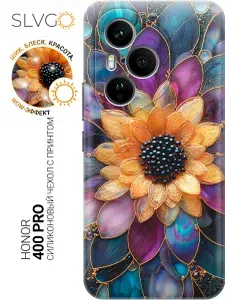 Силиконовый чехол на Honor 400 Pro с принтом Витражный цветок ночи, trn