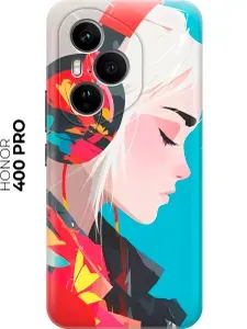 Силиконовый чехол на Honor 400 Pro с принтом "Девушка в наушниках"