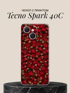 Чехол на Tecno Spark 40C с принтом Красные пионы в бутонах