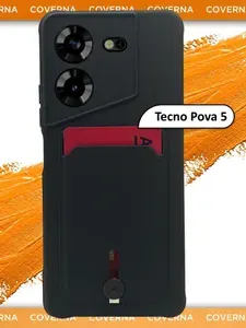 Чехол силиконовый черный на Tecno Pova 5, для Техно Пова 5, Техно Пова5, Текно Пова 5 с защитой камеры и карманом для карт