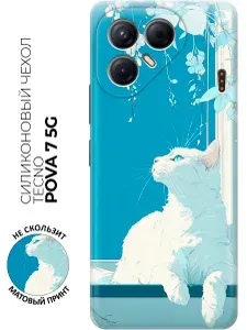 Силиконовый чехол на Tecno Pova 7 5G с принтом "Аниме-кошка у окна"