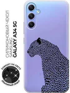 Силиконовый чехол на Samsung Galaxy A34 5G с принтом "Леопардовая мозаика" прозрачный