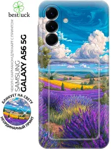 Силиконовый чехол на Samsung Galaxy A56 5G с принтом "Небо над лавандой" с карманом для карты