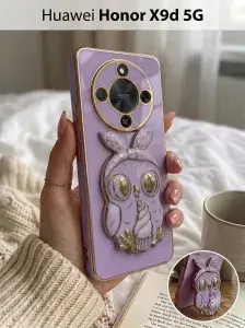 Чехол подставка с золотой рамкой и фигуркой попсокет на Huawei Honor X9d 5G, для Хонор Х9д 5G