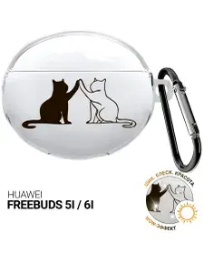 Чехол на Huawei FreeBuds 5i / 6i с принтом "Cats" прозрачный