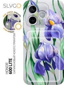 Силиконовый чехол на Honor 600 Lite с принтом Удивительные ирисы, pkt с карманом для карты