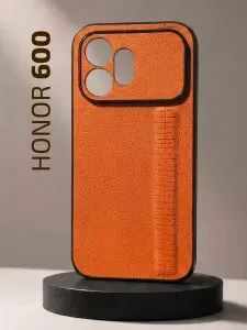 Чехол на Honor 600 / Чехол на Хонор 600 с защитой камеры, текстура кожи, оранжевый