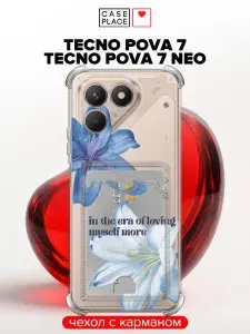 Чехол на Tecno Pova 7 / 7 Neo (Текно Пова 7 / 7 Нео) с карманом и принтом "Синяя и голубая лилия"