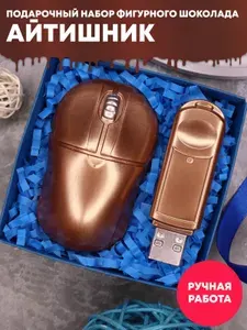 Подарок мужчине на день рождения, шоколадная мышка, флешка, подарочный набор фигурного шоколада iChoco "Айтишник"