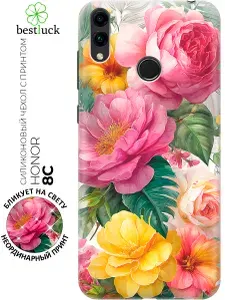 Силиконовый чехол на Honor 8C с принтом "Экзотический букет"