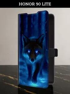 Чехол-книжка на Honor 90 Lite (Хонор 90 Лайт) с картой с лисой
