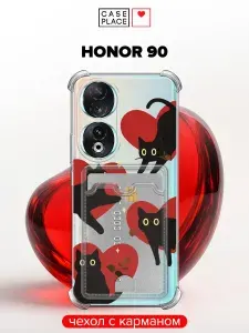 Чехол на Honor 90 (Хонор 90) с карманом с котиками