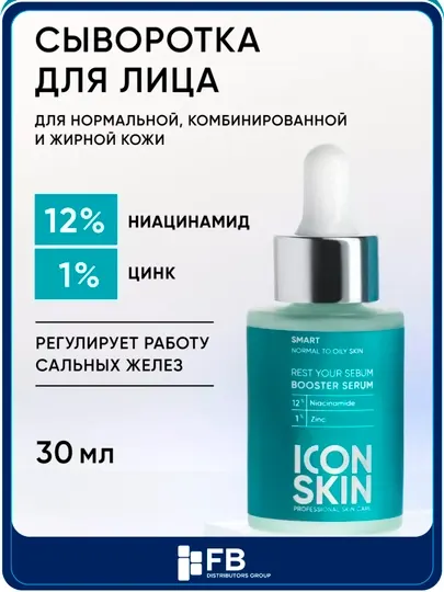 Себорегулирующая сыворотка - концентрат для лица с ниацинамидом, ICON SKIN, 30 мл
