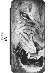 Чехол-книжка на Honor 9A / Хонор 9А c принтом "Скалящийся лев" черный